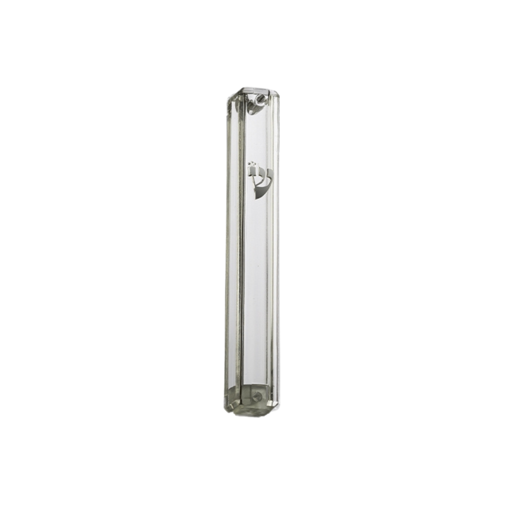 Large Clear Plastic Mezuzah Case with Silver Shin