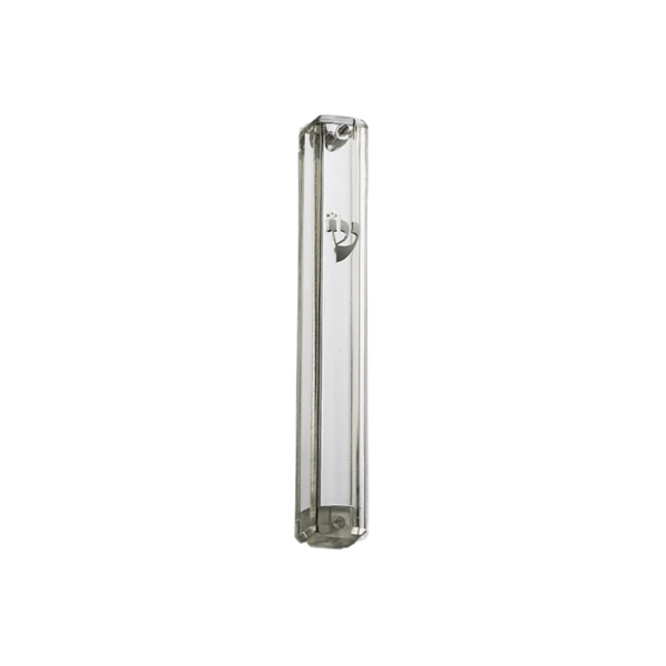 Large Clear Plastic Mezuzah Case with Silver Shin